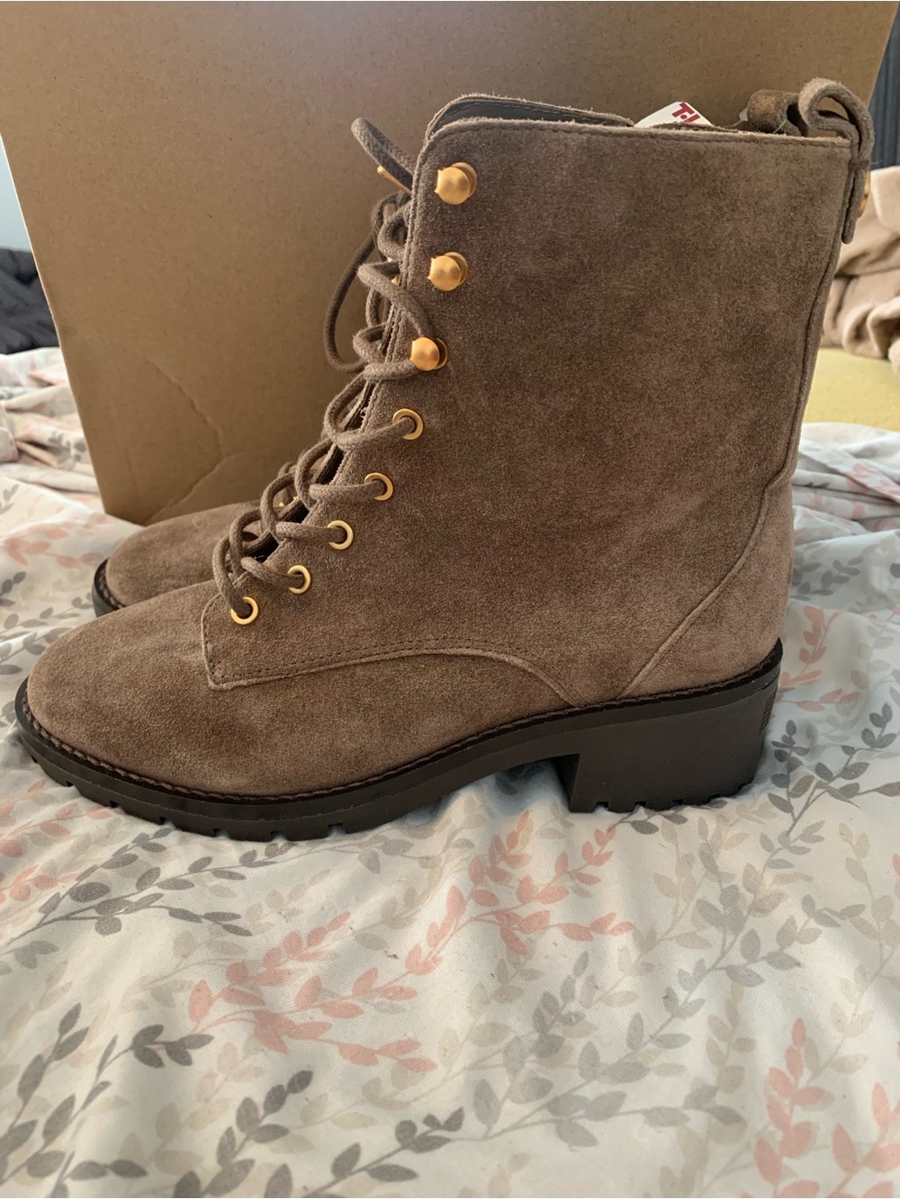 Tory Burch Taupe Suede Lace-Up Ankle Boots